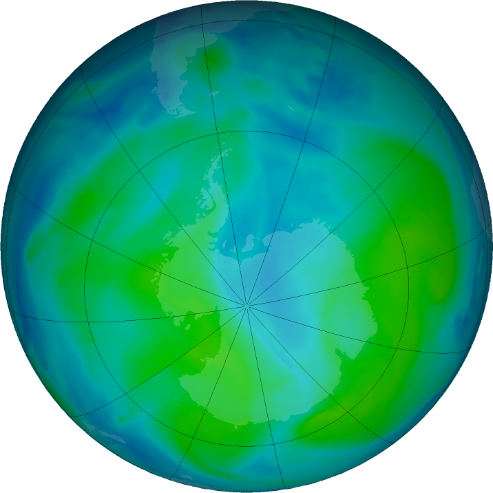 Antarctic ozone map for 30 December 2020